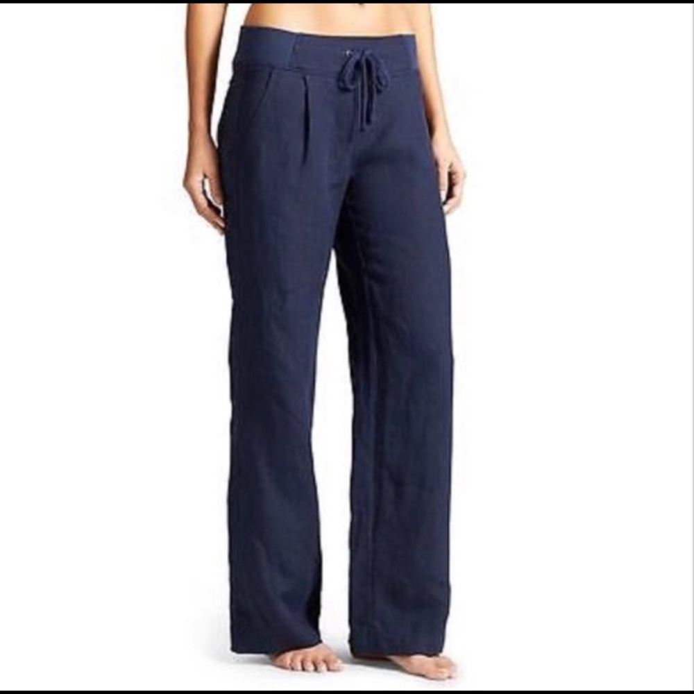 Athleta Navy Linen Wide Leg Lounge Athleisure Pants Size 0
